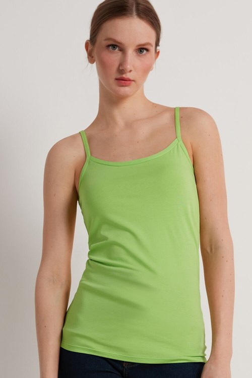 Tezenis Round-Neck Stretch Bawełniane Tank Top Zielone Zielone | 9628-FHEJB