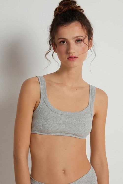 Tezenis Spring Rib Bawełniane Bra Top Szare Głęboka | 3840-FRLBP