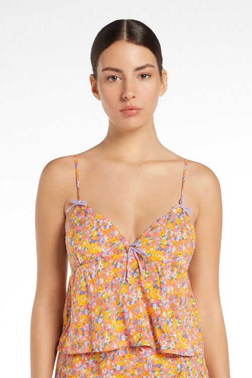 Tezenis Viscose Fabric Triangle Crop Top Floral Colorful Floral Print 576v | 7846-WYLMA