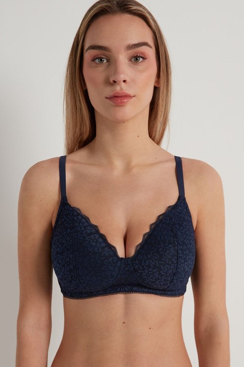 Tezenis Warsaw Lightly Watowany Koronkowe Triangle Bra Niebieskie Niebieskie | 1486-AHKVY
