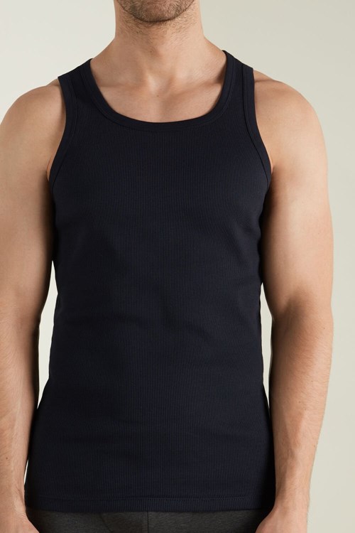 Tezenis Żebrowany Bawełniane Undershirt Niebieskie Ciemny Niebieskie | 9152-LUBOX