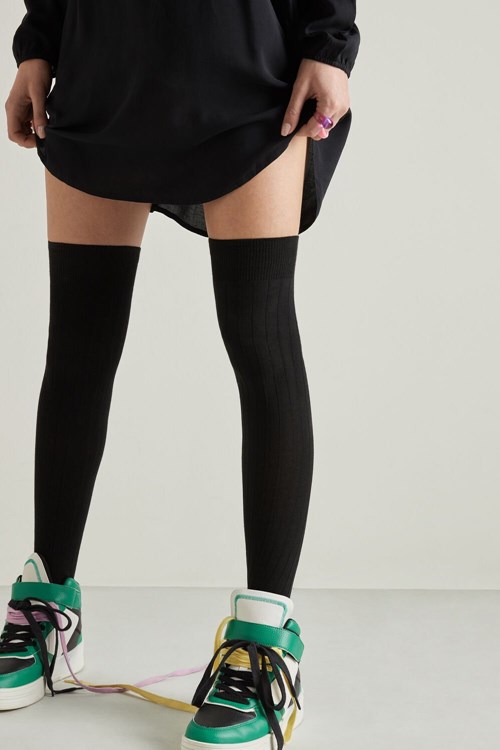 Tezenis Żebrowany Over-The-Knee Socks Czarne Czarne | 4579-DWYVC